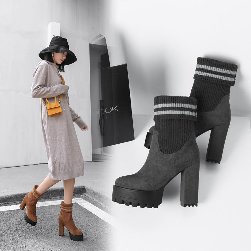 Thick Platform High Heel Ankle Boots