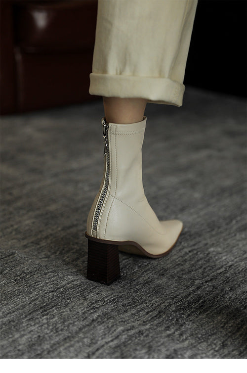 Back Zipper Thick Heel Socks Boots High Heel Short