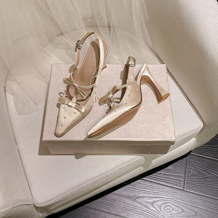 High Heel Shoes Back Empty Thick Heel Bowknot Sandals