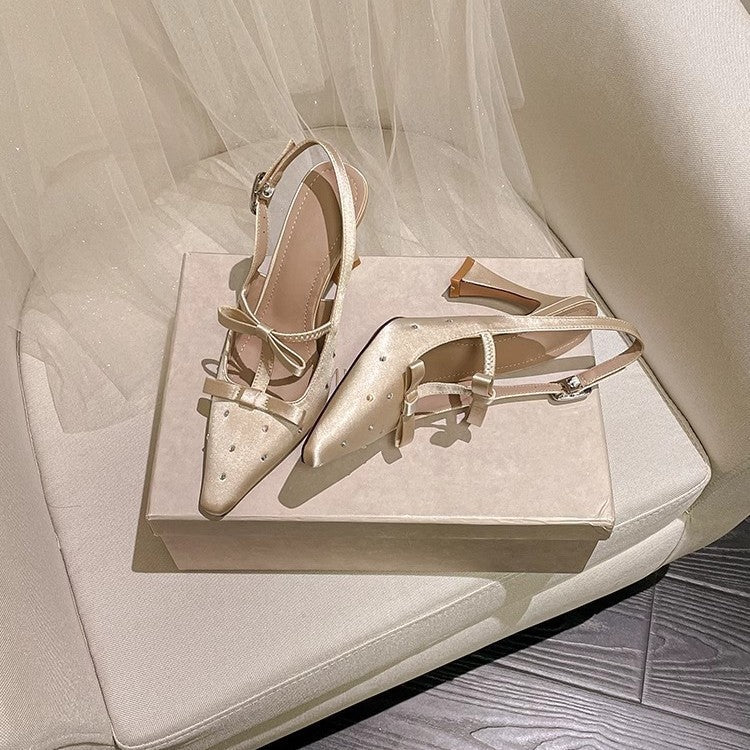 High Heel Shoes Back Empty Thick Heel Bowknot Sandals